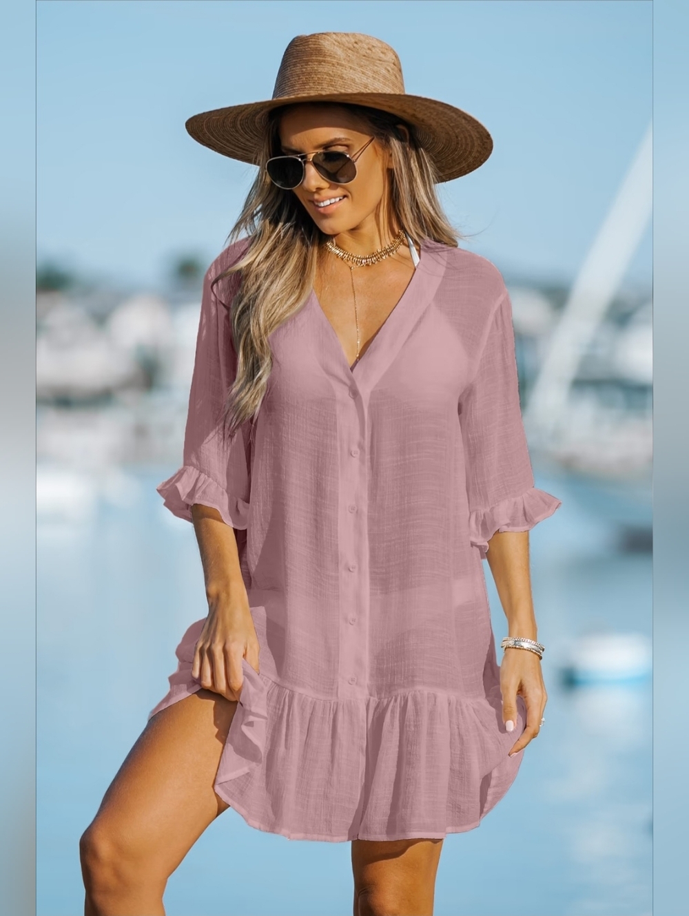 Cupshe Dusty Rose Light Pink Women's Beach Cover-Up Tunic Dress Size Xs NEW